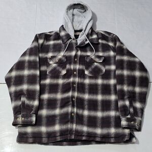 Mens Hoodie Flannel Jacket Plaid Quilt Shacket  Bic Mac Work Wear